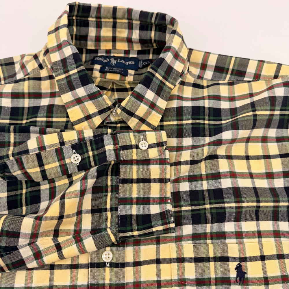 Ralph Lauren Shirt Mens XXL Yellow Plaid Big Shirt Button Down Cotton LongSleeve